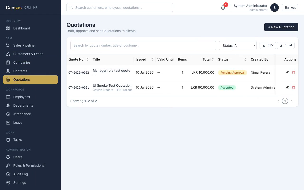 Cansas CRM & HR screenshot